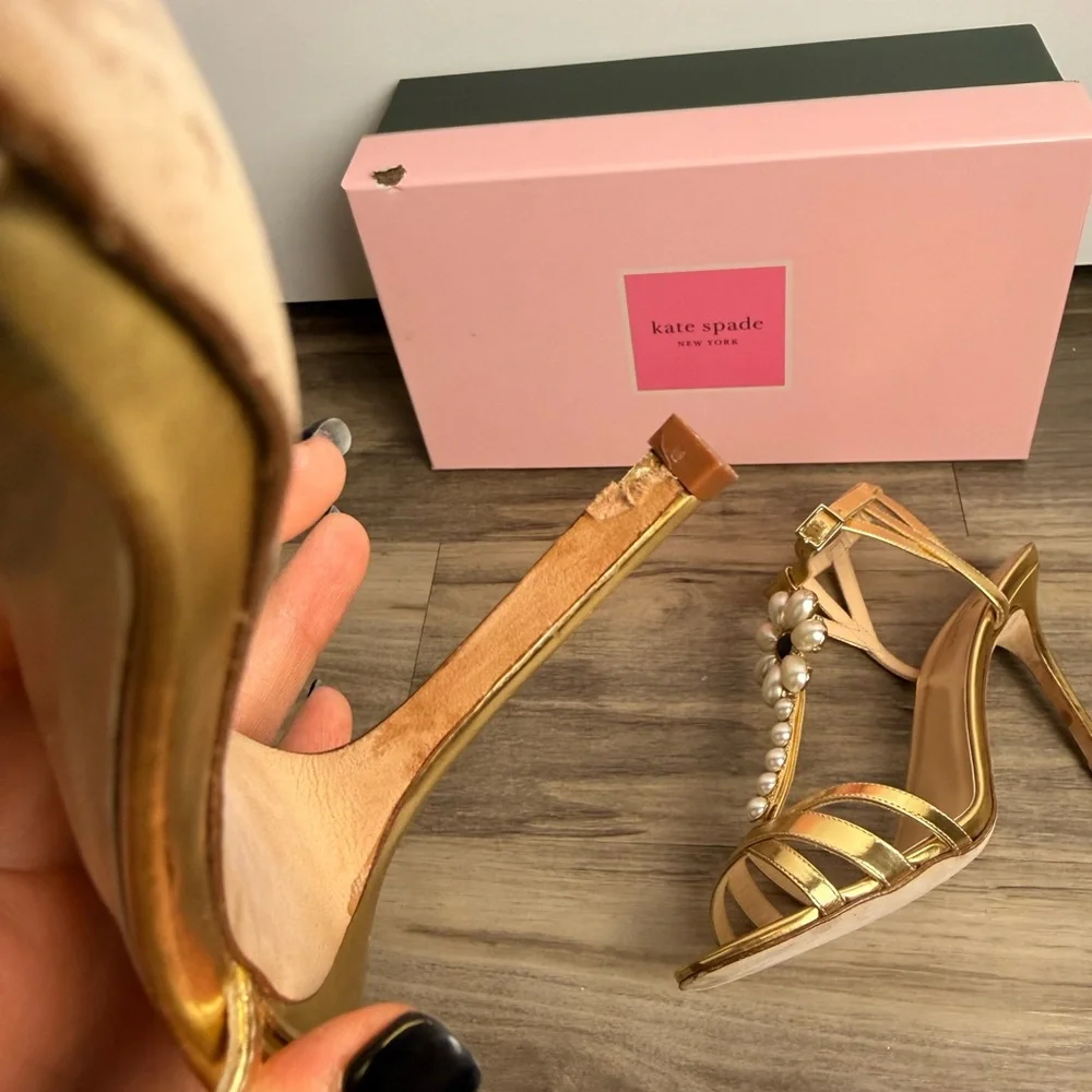 RARE Kate Spade Made In Italy Gold Pearl‎ Floral Heels 8.5B Stiletto